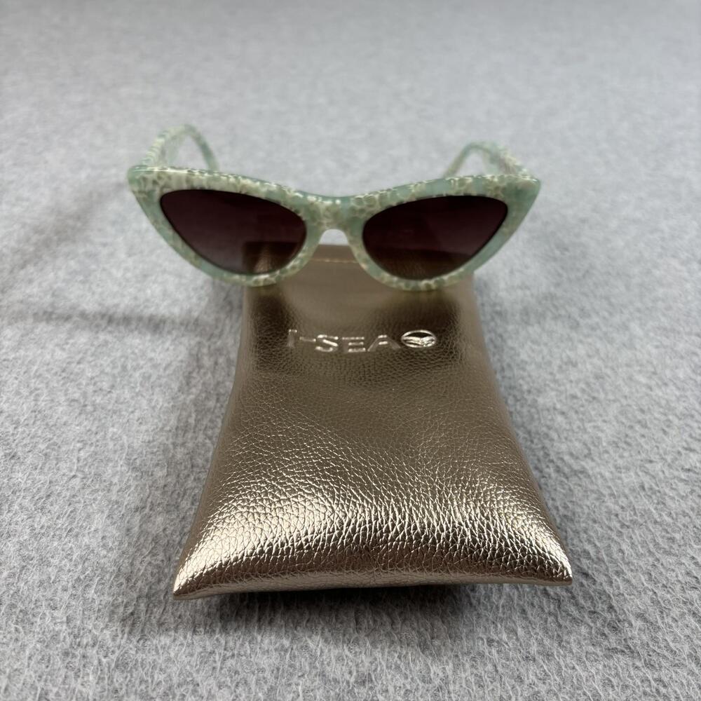 I-SEA X Free People Sunglasses Women Green Tortoise Cat Eye Brown Lenses Case